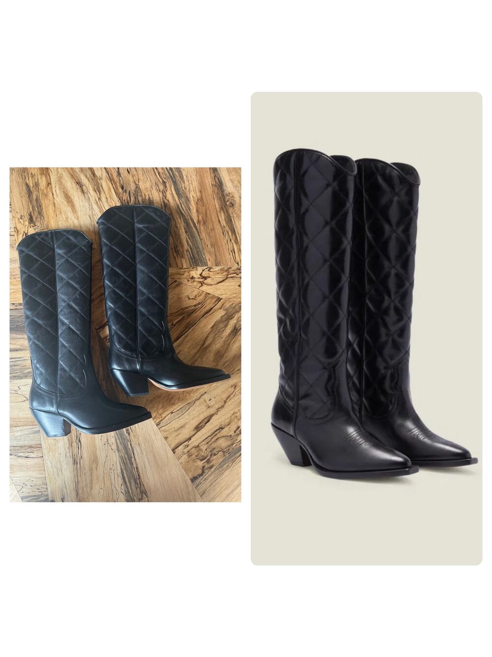 Sandro Quilted Leather Tall Cowboy Boots in Black